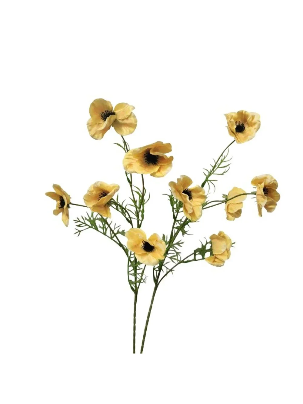 Artificial Yellow Poppy Stems Set of 2 29 Inch Faux Silk Flowers Butter Yellow W